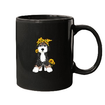 Discover Bernedoodle Dog With Sunflowers Mugs