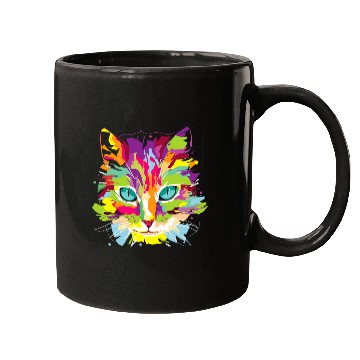 Discover Cat Face MultiColored Art Mugs