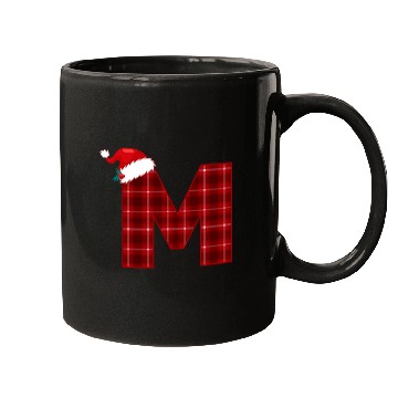 Discover Christmas Plaid Initial Letter M Monogram Santa Hat Graphic Mugs