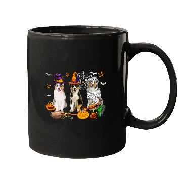 Discover Three Australian Shepherd Dogs Mummy Witch Scary Pumpkins Mugs