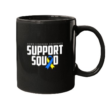 Discover Down Syndromes Awareness Blue Yellow Ribbon Support Squad Mugs