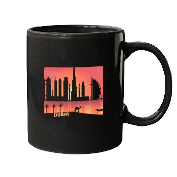Discover Cool Dubai UAE Cityscape Camel Graphic Art Illustration Mugs
