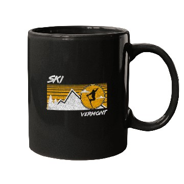 Discover Skiing Ski Vermont Retro Distressed Skiing Tee Mugs