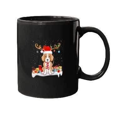 Discover Funny xmass Lighting Reindeer Santa Hat Foxhound Christmas Mugs