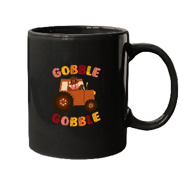 Discover Tractor driving Cute Gobble Gobble Turkey Driving Tractor Thanksgiving Mugs