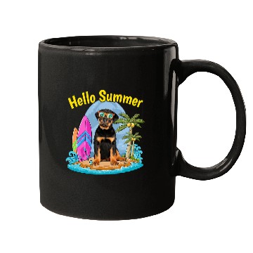 Discover Dog Rottweiler Hello Summer Dog Lover Vacation Mugs