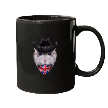 Discover Grey Dwarf Hamster in Cowboy Hat and Union Jack Bandana Mugs