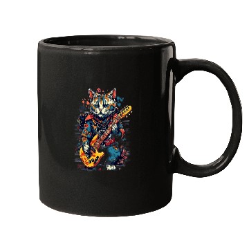 Discover Funny Guitar Electric Guitar Rock Music Maneki Neko Cat Mugs