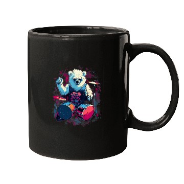 Discover Funny Drummer Rocker Drumming Polar Bear Drummer Mugs