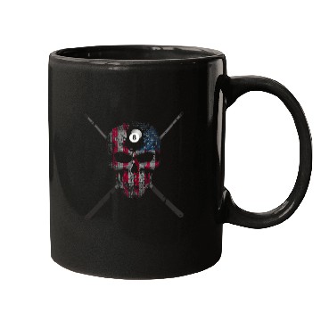 Discover Sport Billiard Skull American Flag Skull Billiards Pool Player Mugs