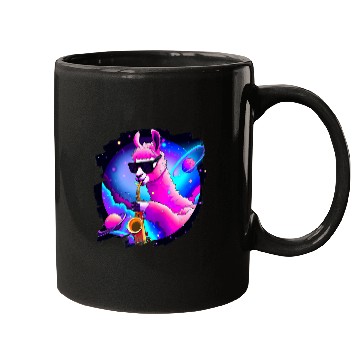 Discover Funny Saxophone Lama Llama Playing Saxophone in Space Outer Space Sax Llama Mugs