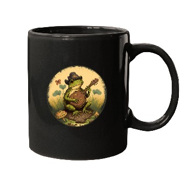 Discover Funny Banjo Frog Cottagecore Aesthetic Frog Playing Banjo on Mushroom Cute 3 88 Mugs
