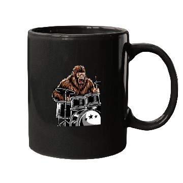 Discover Funny Drummer Retro bigfoots Sasquatch Playing Drums 2Music Band Drummer Mugs
