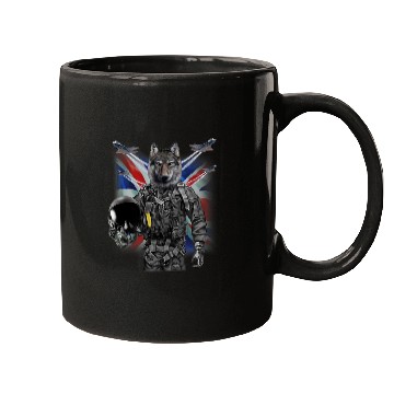 Discover Coyote Mammal as Fighter Jet Pilot Union Jack Mugs