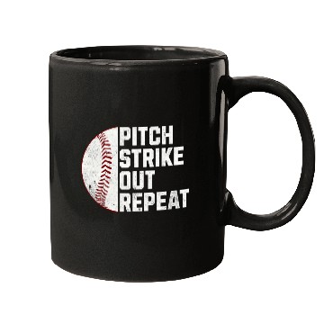 Discover Sport Baseball Pitcher Pitch Strike Out Repeat Mugs