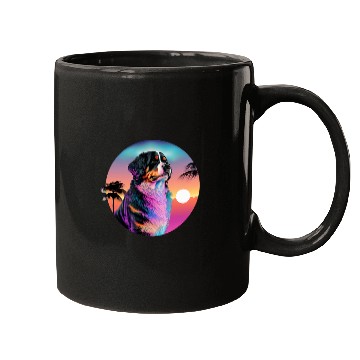 Discover Bernese Mountain Pet Synthwave 80s Retrowave Aesthetic Mugs