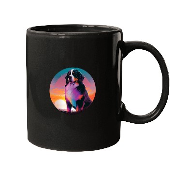 Discover Bernese Mountain Pet Synthwave 80s Retrowave Aesthetic 2 Mugs