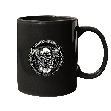 Discover Biker Motorcycle 2 Cylinder Old School Born 2 Ride Greaser Mugs