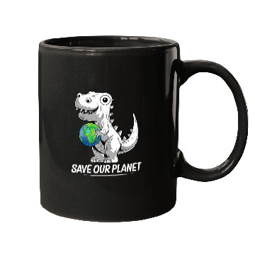 Discover Dinosaur Pet TRex Holding Earth Planet Happy Earth Day Mugs