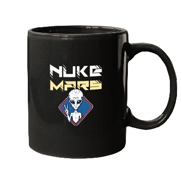 Discover Aliens UFO Nuke Mars Funny alien with a peace sign Mugs