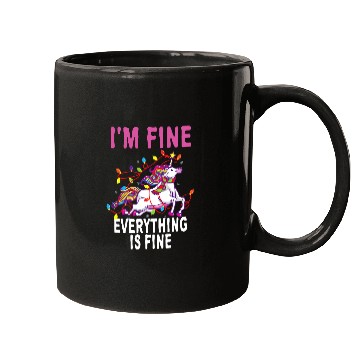 Discover Unicorn Pet Funny Christmas Lights Im Fine Everything Is Fine Mugs