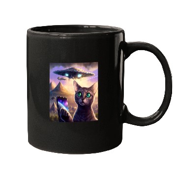 Discover Aliens UFO Funny Cat Selfie Galaxy Cat Mugs