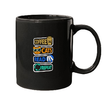 Discover Book Fun Reading Coffee Cats Read Repeat Book Reader Cat Owner Mugs