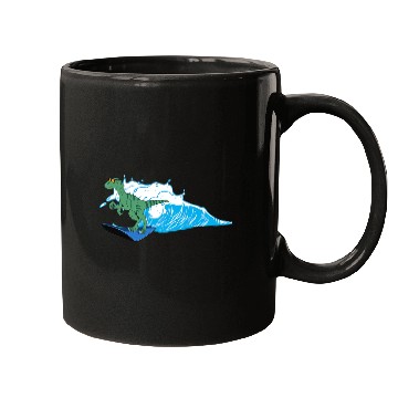 Discover Dinosaur Pet Surf Velociraptor Surfing Funny Dinosaur on Surfboard Mugs