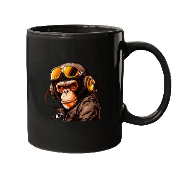 Discover Gorilla Pet Monkey Ape In Jacket Sunglasses Pilot Flight Racing Mugs