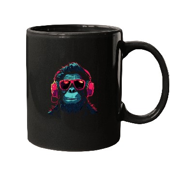 Discover Gorilla Pet Monkey Gorilla listening to music with Headphones Sunglass Mugs