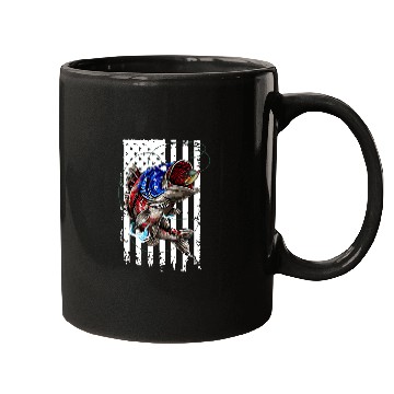 Discover Fishing Fun Bass Fish American Flag 75 Mugs
