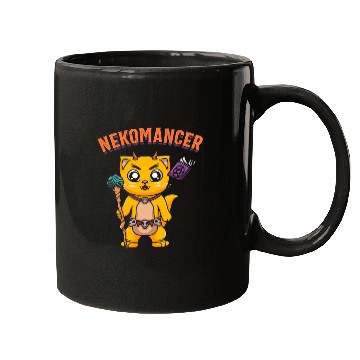 Discover Book Fun Necomancer Necromancer with Wand Book Cat Mugs