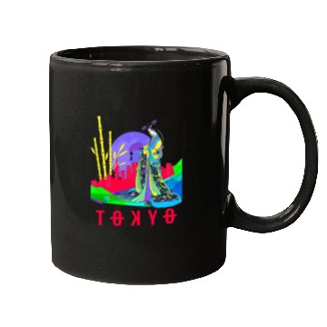 Discover JAPANESE GEISHA AND ABSTRACT TOKYO AT NIGHT Mugs