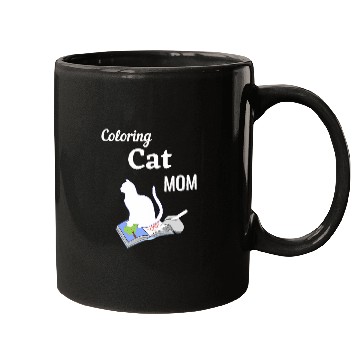 Discover Book Fun Cat Mom Adult Coloring Sitting on Book Funny Tee Mugs