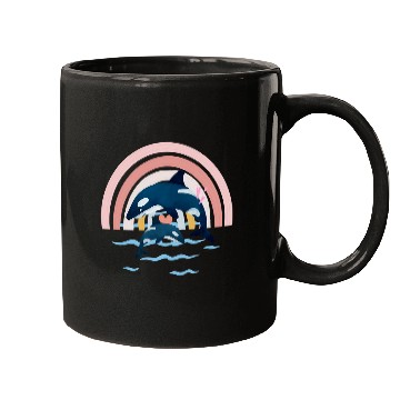 Discover Whale Pet Killer Orca Whale Family Jumping Rainbow Funny 9 Mugs