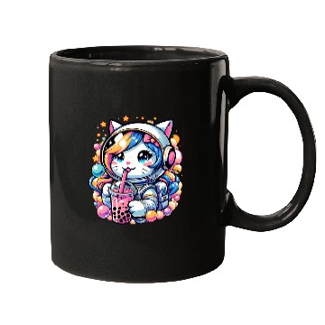 Discover Anime Cute Astronaut Cat In Space Drinking Bubble Boba Tea Mugs