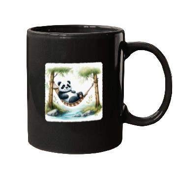 Discover Panda Pet Relaxing In Hammock Between Bamboo Trees Stream Rest Mugs