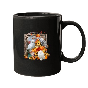 Discover Owl Pet Nest Box With Pumpkin Maple Leaves In Autumn Season Mugs
