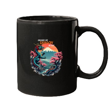 Discover Dragon Pet Japanese Dragon Mount Fuji with Cherry Blossom Trees Mugs