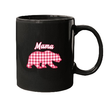 Discover Bear Pet Mama Bear Red Gingham Plaid Mugs