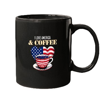 Discover Coffee Fun American Flag I Love America and Coffee Cup Mugs