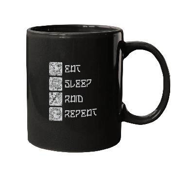 Discover Eat Sleep Raid Repeat Funny Viking Gaming MMORPG RPG Lover Mugs