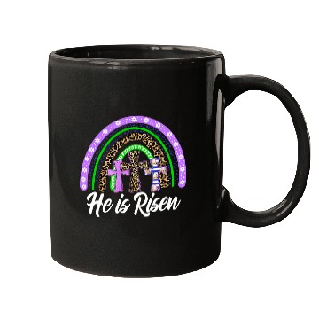 Discover He Is Risen Leopard Rainbow Christian Jesus Happy Easter Day Mugs