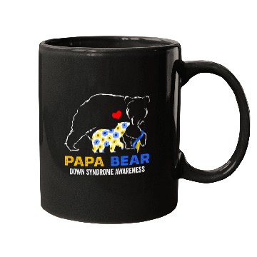 Discover Bear Pet Papa Bear Down Syndromes Awareness Blue Yellow Ribbon Mugs