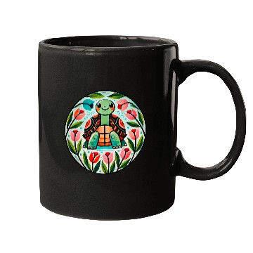 Discover Turtle Pet Box Turtle Buttercup Flowers Illustration Mugs