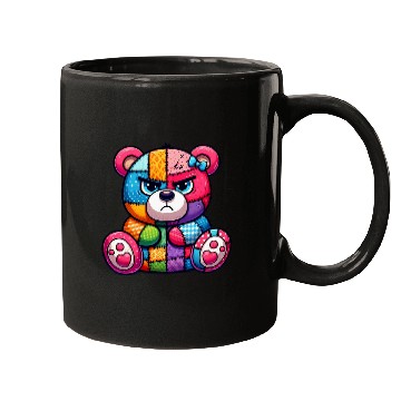 Discover Bear Pet Rebel teddy bear A colorful patchwork look Mugs