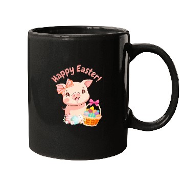 Discover Easter Bunny Spring Pig bow Egg Hunting Basket Mugs