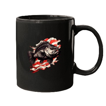Discover Fisherman American US Flag With Fishing Black Bass Fish 2 Mugs