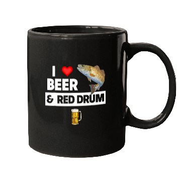 Discover Fishing Fun I Love Beer and Red Drum Fishing Lake Redfish Drinking Mugs