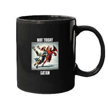 Discover Jesus vs Satan Playing Lacrosse Not Today Satan Mugs